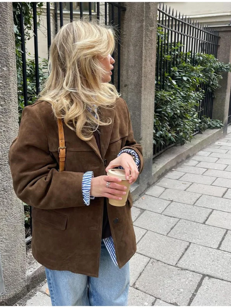 Salomé™ | Gabardina oversize en look de ante lujoso